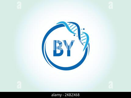 Lettera CON alfabeto monogramma in cerchio con DNA. Genetics logo design concetto. Logo vettoriale moderno per medicina, scienza, laboratorio Illustrazione Vettoriale