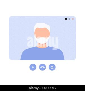 Il nonno anziano sta parlando in una videochiamata Illustrazione Vettoriale
