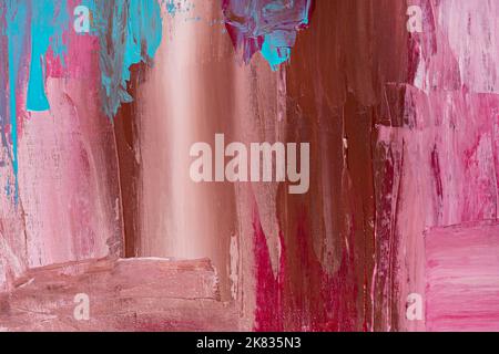 Colore astratto sfondo acrilico pittura con tratti di mano rosa, viola e blu Foto Stock