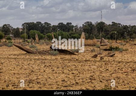 Campo di Gudit stelae ad Axum, Etiopia Foto Stock