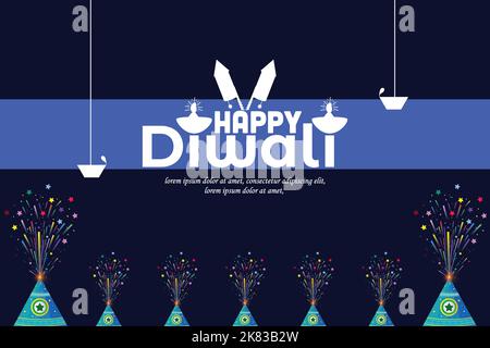 Intestazione del sito web o sfondo di design banner per la celebrazione del Diwali Festival con vaso di fiori Diwali. Banner di offerta di illustrazione vettoriale, pubblicità Illustrazione Vettoriale