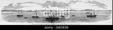 The War in South Carolina - accampamento della divisione generale Isaac Ingalls Stevens, guardando verso est, su James Island, di fronte alla città di Charleston. Giugno 1862. Battaglia di Secessionville, a.k.a. prima Battaglia di James Island. Illustrazione della guerra civile americana del 19th° secolo dal quotidiano illustrato di Frank Leslie Foto Stock