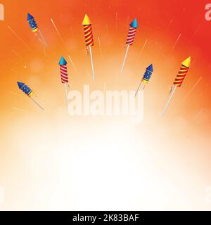 Volando colorato fuochi d'artificio festivo razzo con spazio per il tuo testo. Scoppio di fuochi d'artificio. Illustrazione Vettoriale