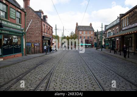 Ricreazione di una città inglese nord-orientale del 1900s al Beamish Living Museum di Co. Durham, Inghilterra, Regno Unito Foto Stock