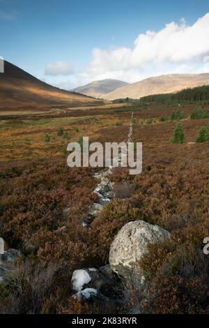 Le selvagge Highland scozzesi, le barche Cairngorms escursioni, sentieri per passeggiate, sci, pesca e visite turistiche. Foto Stock