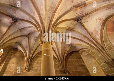 Volte a stella della casa capitolare, Monastero di Maulbronn (Kloster Maulbronn), Baden-Württemberg, Germania Foto Stock