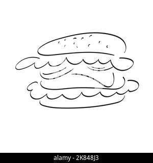 hamburger vettore illustrazione disegnato a mano isolato su sfondo bianco art. Illustrazione Vettoriale