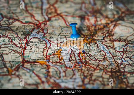 Oslo, Norvegia, pinhead blu sulla mappa Foto Stock