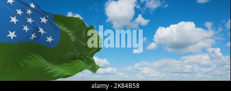 Bandiera della Repubblica del Vermont, America su sfondo cielo nuvoloso, vista panoramica. Bandiera che rappresenta il paese estinto, gruppo etnico o cultura, autore regionale Foto Stock