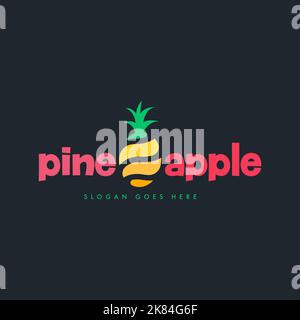 Concetto di progettazione del logo di Pineapple per il commercio e marcare a caldo. Vettore modello logo FRESH Fruit. Modello logo Pineapple Foto Stock
