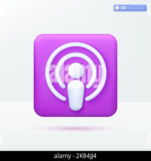 Simboli delle icone del podcast. Storia, Musica, stile di vita, Affari, Società, kid, concetto di streaming. Disegno di illustrazione con isolamento vettoriale 3D. Cartone animato pastello Minim Illustrazione Vettoriale
