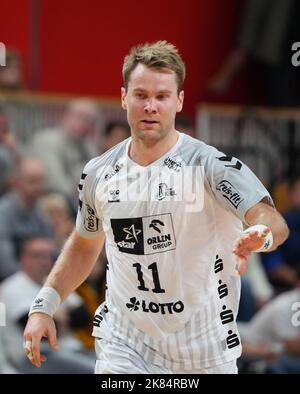 Potsdam, Germania. 20th Ott 2022. Pallamano: DHB Cup, 1st VfL Potsdam - THW Kiel, knockout round, 2nd round, MBS Arena, Kiell's Petter Overby. Credit: Soeren Stache/dpa/Alamy Live News Foto Stock