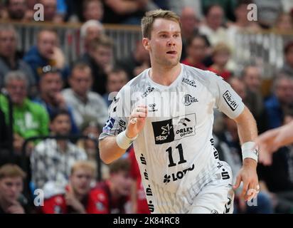 Potsdam, Germania. 20th Ott 2022. Pallamano: DHB Cup, 1st VfL Potsdam - THW Kiel, knockout round, 2nd round, MBS Arena, Kiell's Petter Overby. Credit: Soeren Stache/dpa/Alamy Live News Foto Stock