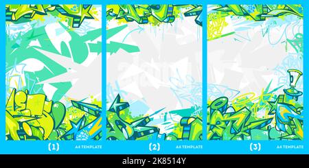 Cool colorato Abstract Urban Graffiti Style A4 Poster Vector Illustration modello sfondo Illustrazione Vettoriale