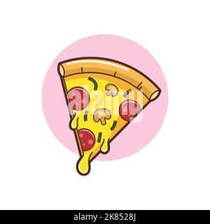 Pezzo di pizza con formaggio fuso Vector Cartoon Illustrazione Illustrazione Vettoriale