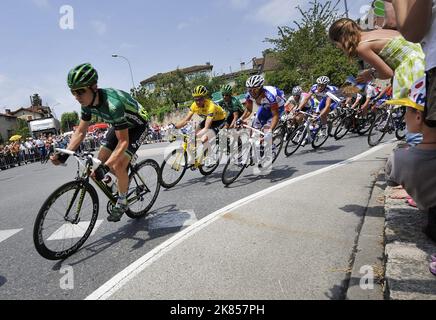 Thomas Voeckler (C) del team Europcar in azione nella fase 10 Foto Stock