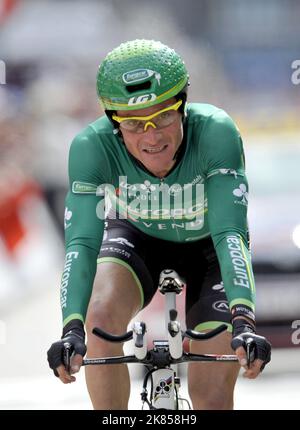 Thomas Voeckler del team Europcar durante il cronometro individuale Foto Stock