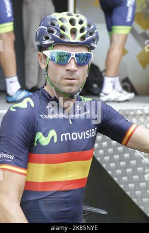 Alejandro Valverde Spagna Movistar team in maglia campioni spagnoli al via del tour de france ST3 Foto Stock