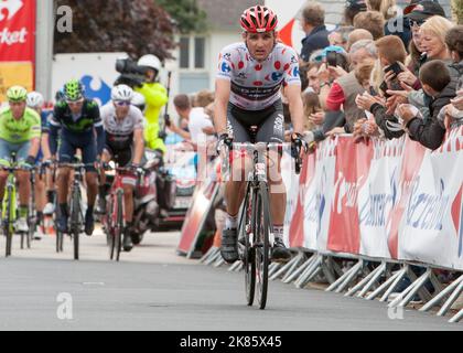 Paul Voss (Bora-Argon 18) si alloggia nella maglia pois della polka dopo aver condotto la pausa per la maggior parte della giornata Foto Stock