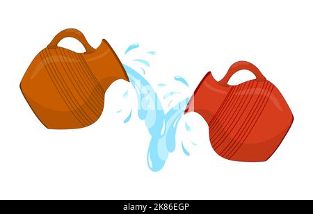 Caraffa lucida in ceramica. Caraffa di argilla di acqua, l'acqua sta versando. Piatti per liquidi. Ceramica Vector Illustrazione Vettoriale