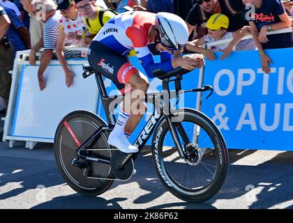 Campione olandese di cronometro, Bauke MOLLEMA, Trek - Segafredo in azione durante la fase 20 del Tour De France, Lacapelle-Marival a Rocamadour, sabato 23rd luglio 2022 Credit: Pete Goding/Godingimages/PA Images Foto Stock