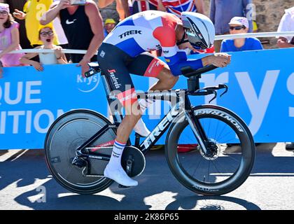 Campione olandese di cronometro, Bauke MOLLEMA, Trek - Segafredo in azione durante la fase 20 del Tour De France, Lacapelle-Marival a Rocamadour, sabato 23rd luglio 2022 Credit: Pete Goding/Godingimages/PA Images Foto Stock