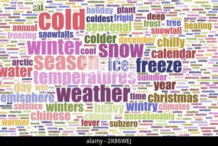 Concetto di nuvola di parole invernali. Nuvola di parole d'inverno. Realizzato solo con il testo. Illustrazione Vettoriale