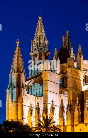 Catedral de Palma (Cattedrale di Palma) nell'ora blu, Palma di Maiorca, Isole Baleari, Spagna, Mediterraneo, Europa Foto Stock