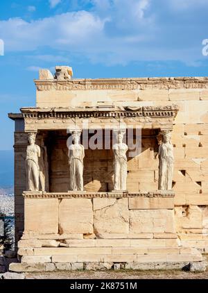 Il portico delle Maidens, Erechtheion, Acropoli, patrimonio dell'umanità dell'UNESCO, Atene, Attica, Grecia, Europa Foto Stock