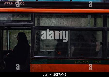 Srinagar, India. 20th Ott 2022. Le parti di Jammu e Kashmir compreso Srinagar ha ricevuto le precipitazioni il lunedì mattina dopo che il reparto meteorologico dell'India (IMD) ha predetto 'il cielo generalmente nuvoloso con la pioggia moderata' per la città oggi 20-10-2022 (Foto di Mubashir Hassan/stampa pacifica) accreditamento: Stampa pacifica Media Production Corp./Alamy Live News Foto Stock