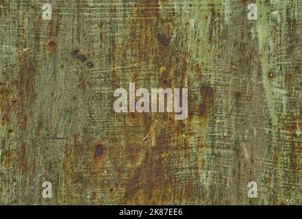 Struttura in lamiera arrugginita verde di alta qualità, ruggine e fondo in metallo ossidato. Vecchio pannello di ferro metallico. Foto Stock