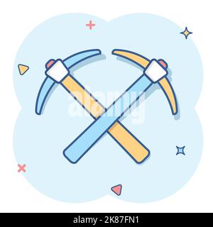 Icona AX in stile comico. Illustrazione vettoriale dei cartoni animati Lumberjack su sfondo bianco isolato. Concetto di business con effetto splash blade. Illustrazione Vettoriale