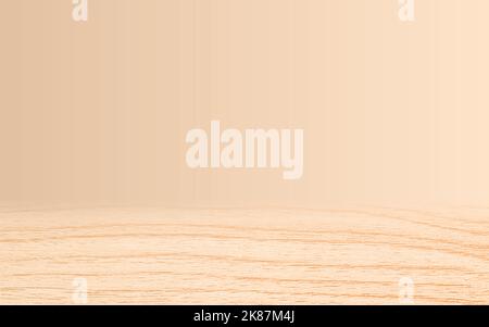 Pavimento di legno con sfondo marrone sfocato per posizionare il vostro oggetto e prodotto pubblicitario. Sfondo naturale morbido con luce brillante e Infinity Foto Stock