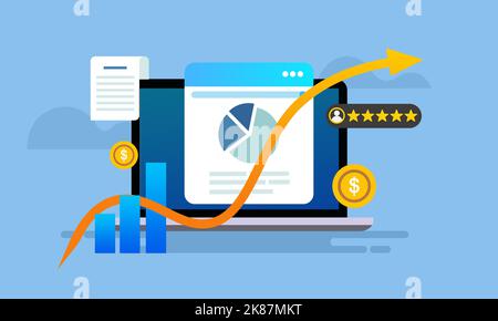 Digital Enterprise performance, crescita e marketing Online Business utilizzando SEO Tools e Pubblicità . Interfaccia del sito Web con l'analisi dei dati, Foto Stock