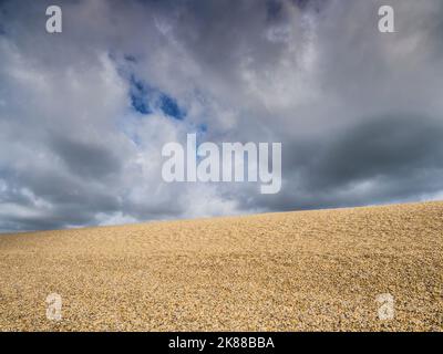 Nuvole tempesta su Chesil Beach in Dorset. Foto Stock