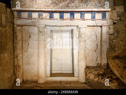 La Tomba di Re Filippo II di Macedone, Museo delle Tombe reali di Aigai, Vergina, Macedonia, Grecia Foto Stock