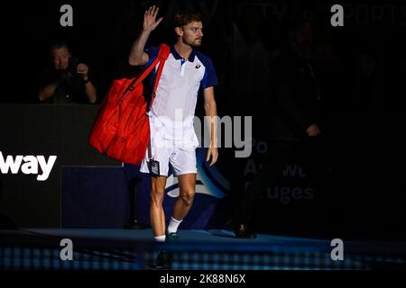 Il belga David Goffin arriva per la finale maschile tra French Gasquet e Belgian Goffin, al torneo europeo Open Tennis ATP di Anversa, venerdì 21 ottobre 2022. FOTO DI BELGA LAURIE DIEFFEMBACQ Foto Stock