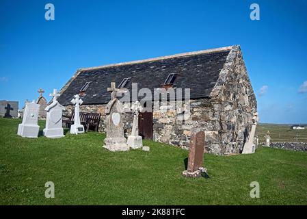 Chiesa di St Barr, Cille Bharra (Chiesa di Kilbarr), Isola di barra, Ebridi esterne, Scozia. Foto Stock