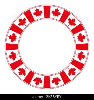 Bandiera nazionale del Canada motivo, cornice circolare. Bordo circolare decorativo, realizzato con il motivo a bandiera canadese, noto anche come foglia d'acero. Foto Stock