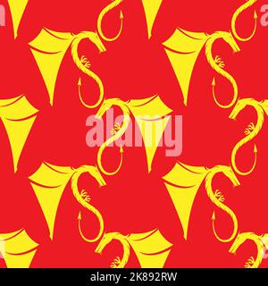 Giallo Magic Dragon icona senza cuciture modello isolato su sfondo rosso Illustrazione Vettoriale