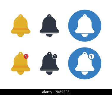 Serie di icone campana. Concetto di suoneria di avviso, promemoria e abbonamenti. Illustrazione Vettoriale