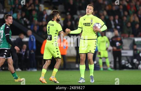 Daan Heymans di Charleroi festeggia dopo aver segnato durante una partita di calcio tra Cercle Brugge e Sporting Charleroi, venerdì 21 ottobre 2022 a Brugge, il 14° giorno della prima divisione del campionato belga della 'Jupiler Pro League' del 2022-2023. BELGA PHOTO VIRGINIE LEFOUR Foto Stock