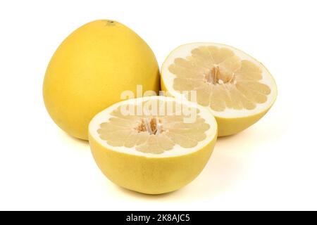 Pomelo perfettamente ritoccato su sfondo bianco. Foto ad alta risoluzione. Profondità di campo completa. Foto Stock