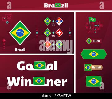 collezione grafica media kit design team nazionale brasile. Set vettoriale di elementi di design per il campionato mondiale di calcio o di calcio 2022. Banner, poster, Soc Illustrazione Vettoriale