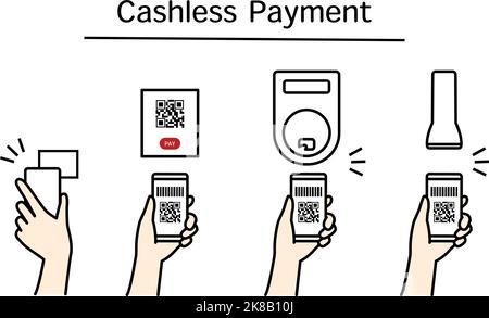 Senza contanti, pagamenti online, effettua pagamenti online e senza contanti con lo smartphone Illustrazione Vettoriale