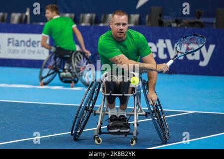 L'olandese Maikel Scheffers è stato raffigurato in azione durante il torneo europeo Open Tennis ATP, ad Anversa, sabato 22 ottobre 2022. FOTO DI BELGA MARIJN DE KEYZER Foto Stock