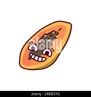 Icona linea di colore malvagio papaya. Mascotte di emozioni Illustrazione Vettoriale