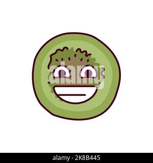 Icona con linea di colore kiwi sorridente. Mascotte di emozioni Illustrazione Vettoriale