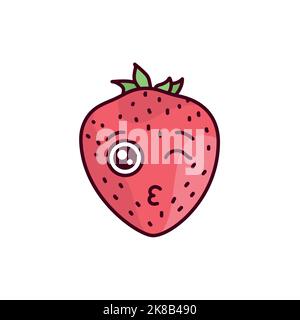 Icona della linea di colore del bacio di fragola. Mascotte di emozioni Illustrazione Vettoriale