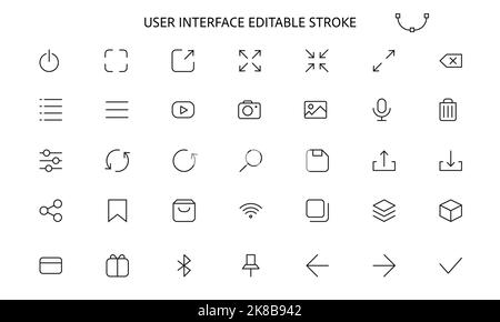 Icone del sito Web ui Material Design Set, ui Icon Set interfaccia utente modificabile Stroke. Raccolta di icone, siti Web o app per la linea dell'interfaccia utente perfetta. Illustrazione Vettoriale